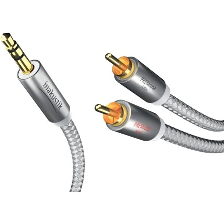 inakustik – 00410005 – Premium Klinkenadapter - 3,5mm Klinke -> 2 x RCA | Für den Anschluss von Smartphones, Tablets oder PC an HiFi-Verstärker | 5m in Weiß/Silber | 2-fache Abschirmung - moderner Geflechtschirm – Bild 2