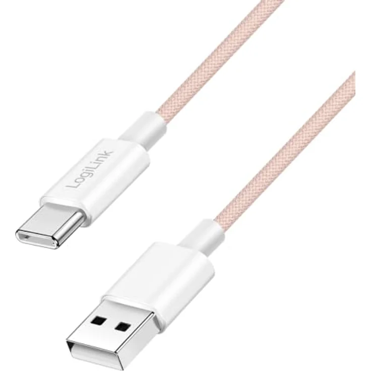 Logilink USB 2.0 Typ-C Anschlusskabel, A zu C, Nylon-Ummantelung, 60W, Pink, 0,5 m – Bild 1