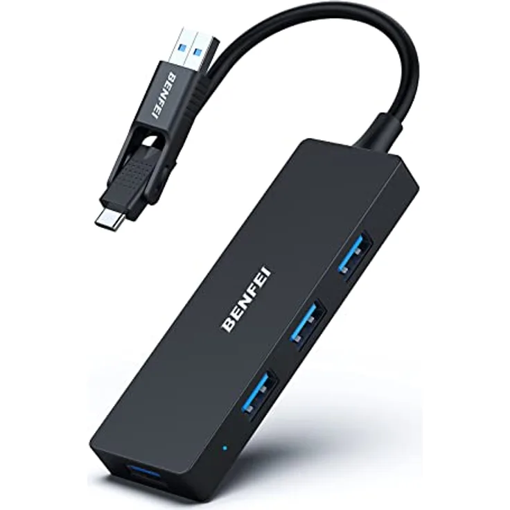 BENFEI USB 3.0 Hub, USB C Hub, 2-in-1 USB Typ-A/Typ-C Hub mit 4 USB 3.0-Anschlüssen, kompatibel für MacBook, Mac Pro, Mac Mini, iMac, Surface Pro, XPS, PC, Flash-Laufwerk, Mobile Festplatte