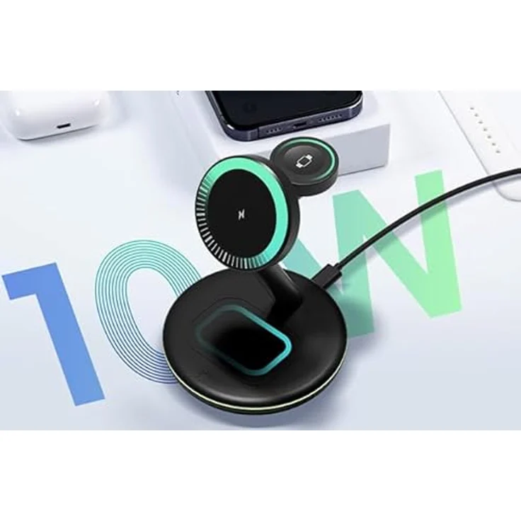 Icy Box 3-in-1 Induktive Ladestation, Magnetisch für Smartphone, Smartwatch und In-Ear-Kopfhörer (15 W), Wireless Charger, Schwarz – Bild 6