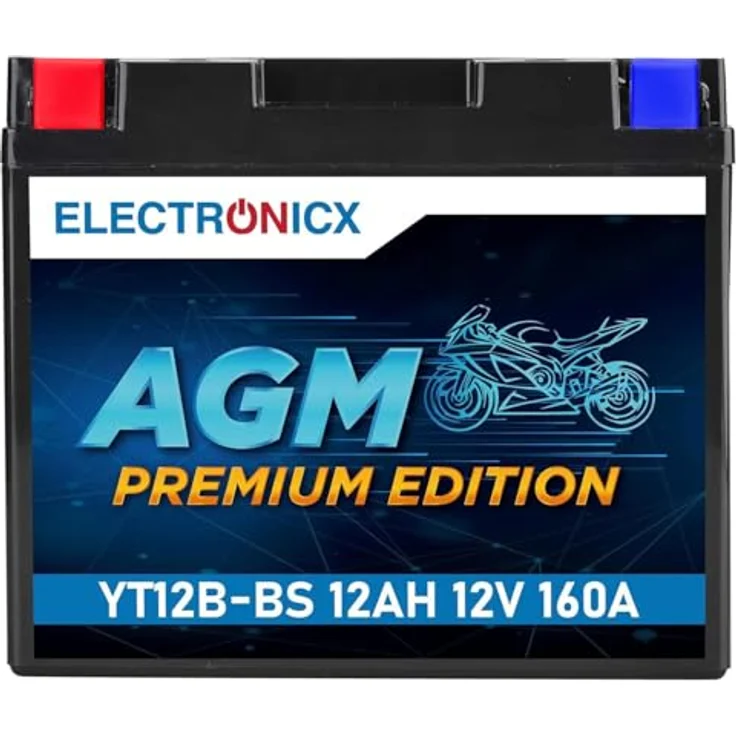Electronicx YT12B-BS AGM Motorradbatterie 12Ah 12V, wartungsfrei, auslaufsicher, rüttelfest für Motorrad, Roller und Quad – Bild 1