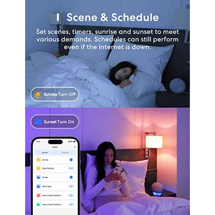 Smart Glühbirne Set 2 LED-Glühbirnen kompatibel mit HomeKit, Siri, Alexa, Google Home und SmartThings, E27 RGBWW Wi-Fi-Glühbirne, dimmbar, mehrfarbig, mit Sprachsteuerung und Fernbedienung – Bild 4
