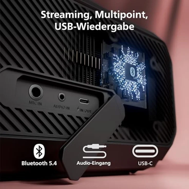 Philips TAS7000EB, Kabelloser Bluetooth-Lautsprecher mit 100 W, Bass+, LED-Lichtshow, IP67, 24 Std. Wiedergabe, Powerbank, Mikrofoneingang – Schwarz – Bild 6