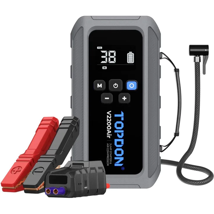 TOPDON JumpSurge V2200air, Car Jump Starter mit 12000mAh, 2200A Leistung und integriertem Luftkompressor bis 150 PSI