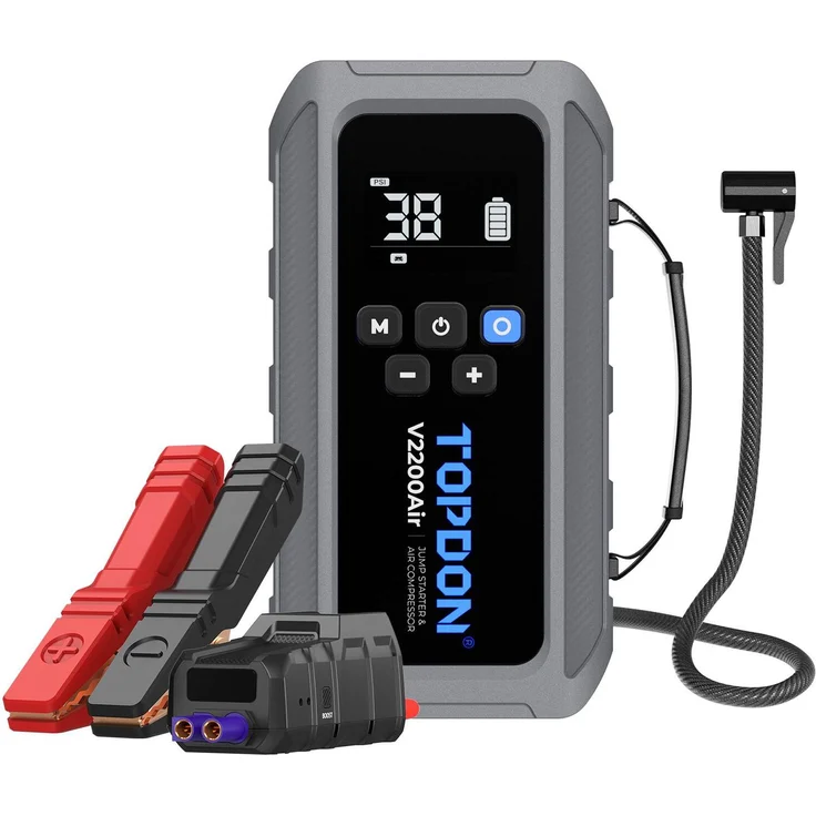 TOPDON JumpSurge V2200air, Car Jump Starter mit 12000mAh, 2200A Leistung und integriertem Luftkompressor bis 150 PSI