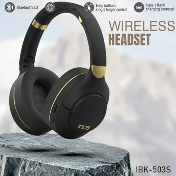 İnca IBK-503 Bluetooth Kopfhörer, kabellose Over-Ear-Headsets mit Mikrofon, 12 Stunden Wiedergabe, AUX & SD-Kartenslot, ergonomisches Design, Schwarz – Bild 2