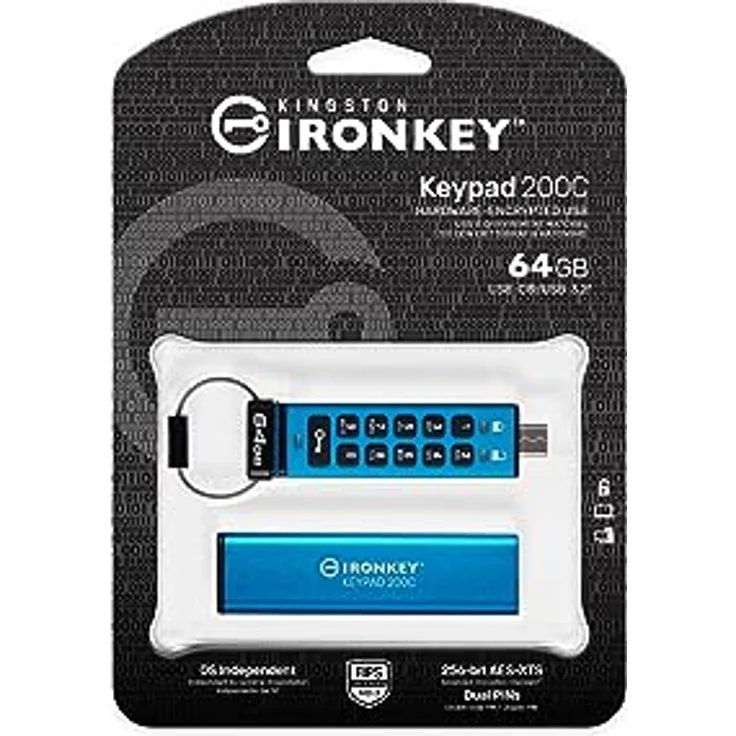 Kingston IronKey Keypad 200 Typ-C Hardware-verschlüsselter USB-Stick FIPS 140-3 Level 3 (ausstehend) mit XTS-AES 256-Bit-Hardware-Verschlüsselung - IKKP200C/64GB, Grün – Bild 4