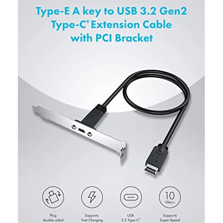 GRAUGEAR | Type-E auf Type-C® Buchse Adapter | Erweiterungskabel mit PCI Slotblech | USB-C | USB 3.2 Gen2 10Gbit/s | Kabellänge 50cm | Key-A 20-pin Header | G-AD-ETC-10G – Bild 4