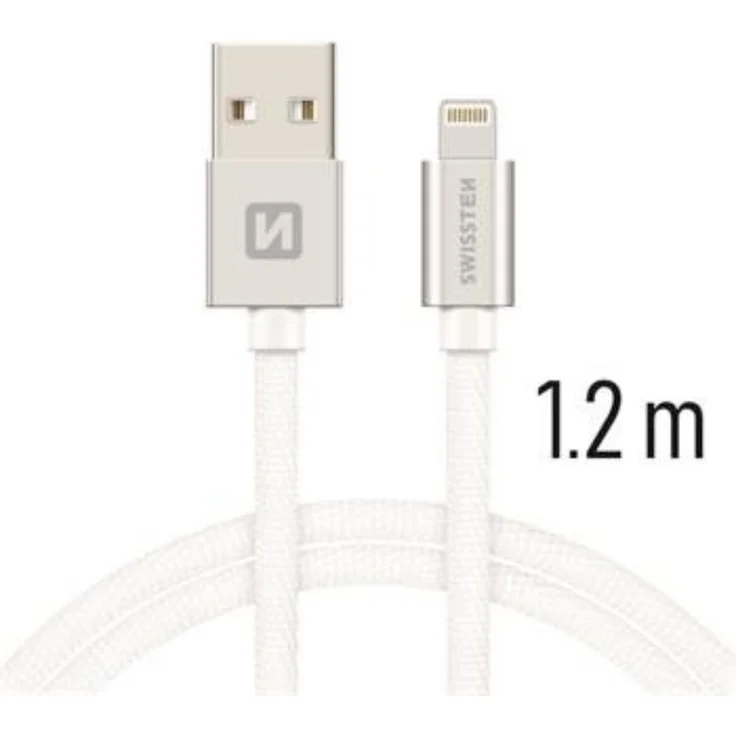 Swissten Textile Fast Charge 3A Lightning Daten- und Ladekabel, 1,2 m, verstärkt, schnelle Datenübertragung bis 480 Mbit/s