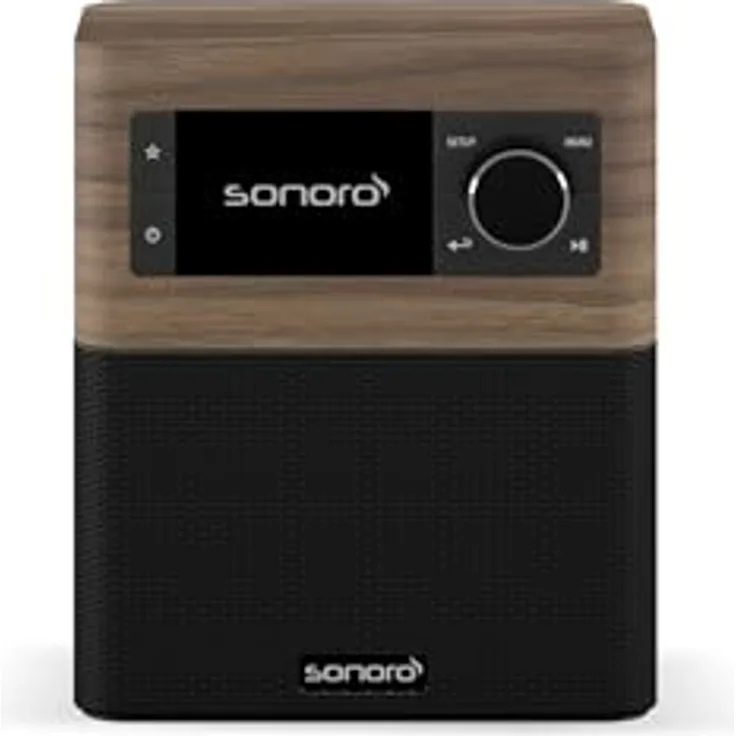 sonoro Stream Internetradio mit Bluetooth & DAB Plus (UKW/FM, WLAN, Spotify, Amazon, Deezer, App, spritzwassergeschützt) Küchenradio Walnuss/Schwarz