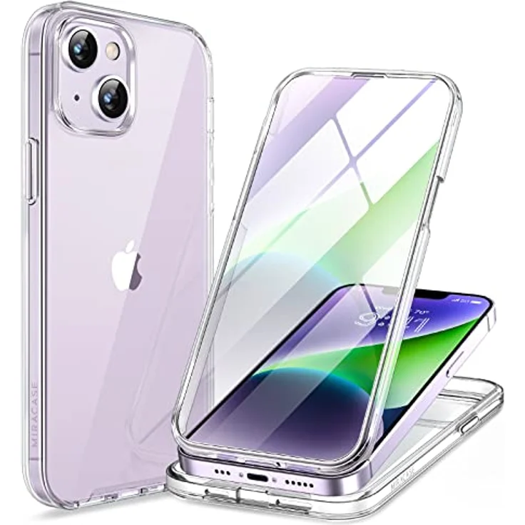 Miracase 360 Grad Hülle für iPhone 13/14 (6.1 Zoll), Ganzkörper Schutzhülle mit 9H Glas Displayschutzfolie, Stoßfest und Transparent – Bild 1