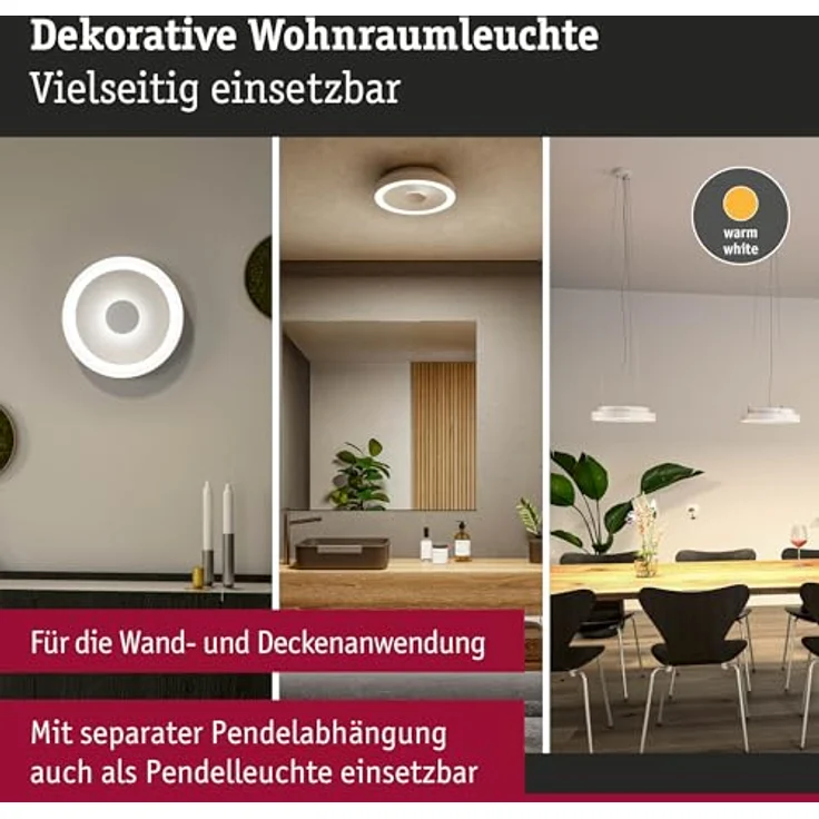 Paulmann WD Volea IP44 W/D dim LED 18W 320mm Weiß Silber 230V Kunststoff 71177 - Stilvolle Deckenleuchte mit dreidimensionalem Tiefeneffekt und Dimmfunktion – Bild 2