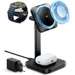 ESR Qi2 3 in 1 Kabellose Ladestation mit CryoBoost, Zertifiziertes Apple Watch Ladegerät & 15W MagSafe für iPhone 16/15/14, Schwarz
