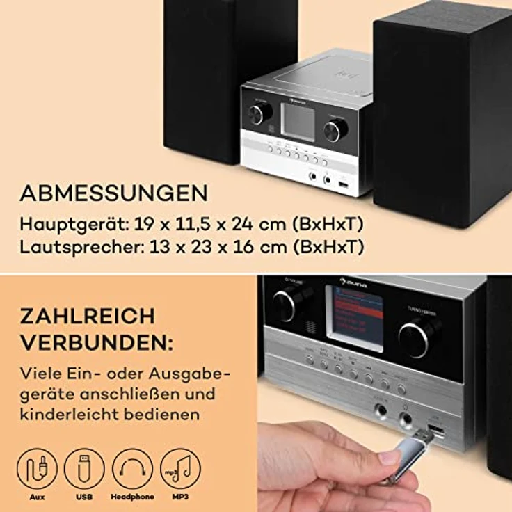Auna Connect System S Stereoanlage + Lautsprecher 20Wmax Internet-DAB+-UKW CD-Player silber Silber – Bild 7