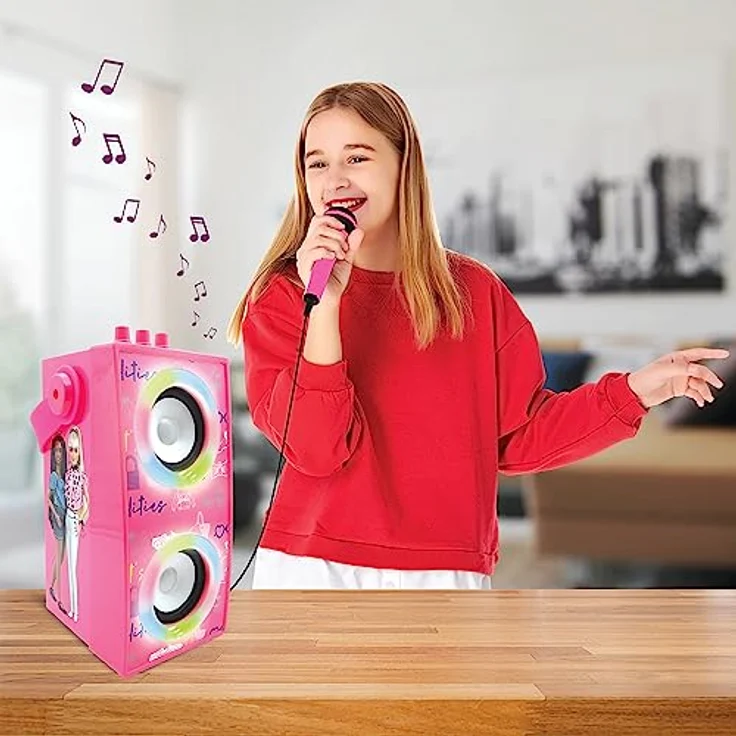 Lexibook BTP180BBZ Barbie Tragbarer Bluetooth-Lautsprecher mit USB- und SD-Karten-Slots, integrierten Mikrofon und Lichteffekten, pink – Bild 3