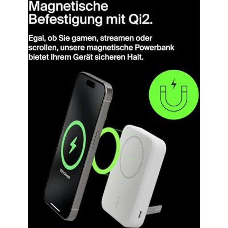 Belkin BoostCharge Pro kabellose Powerbank 10.000 mAh mit Qi2, MagSafe-kompatibles tragbares Ladegerät – für iPhone 15, 15 Plus, 15 Pro, 15 Pro Max, iPhone 14 usw. – Weiß – Bild 5