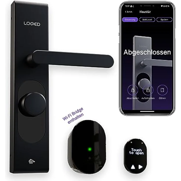 LOQED Touch Smart Lock Türschloss Schwarz - Elektronisches Türschloss Haustür - 256 bit Verschlüsselung - Smart Home Haustürschloss + Smartphone App - Smartes Türschloss Elektrisch – Bild 1