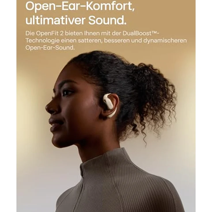 SHOKZ OpenFit 2 Open-Ear-Kopfhörer Bluetooth, 2025 Neue True-Wireless-Ohrhörer mit Mikrofon, 48 Stunden Wiedergabezeit, IP55 Wasserfest, Beige – Bild 3
