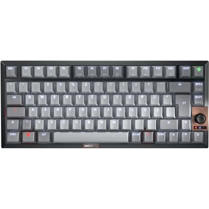 CHERRY KW 300 MX, Kompakte Mechanische Hot-Swap-Tastatur, Deutsches QWERTZ-Layout, Weiße Beleuchtung, MX2A Silent RED Switches, Schwarz, Multi-Device-Funktion