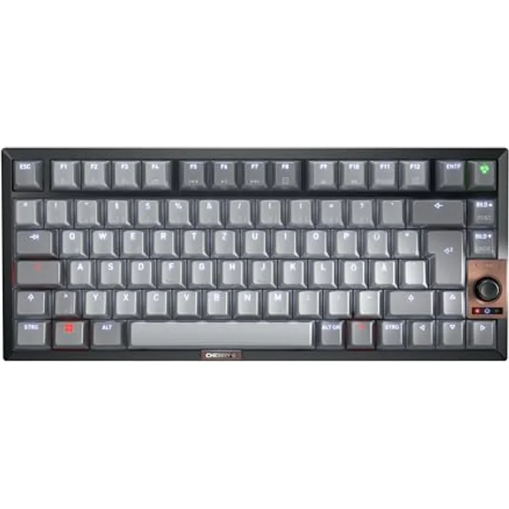CHERRY KW 300 MX, Kompakte Mechanische Hot-Swap-Tastatur, Deutsches QWERTZ-Layout, Weiße Beleuchtung, MX2A Silent RED Switches, Schwarz, Multi-Device-Funktion – Bild 1