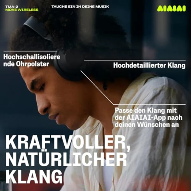 AIAIAI TMA-2 Move Wireless, Bluetooth-Kopfhörer mit sattem Klang, Memory-Foam-Ohrpolstern, 40 Std. Akkulaufzeit und modularer Bauweise – Bild 5
