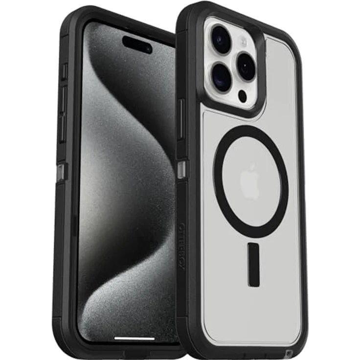 OtterBox Defender XT Hülle für iPhone 15 Pro Max, stoßfest, Ultra-robust, MagSafe-kompatibel, transparent/schwarz, ohne Einzelhandelsverpackung – Bild 1