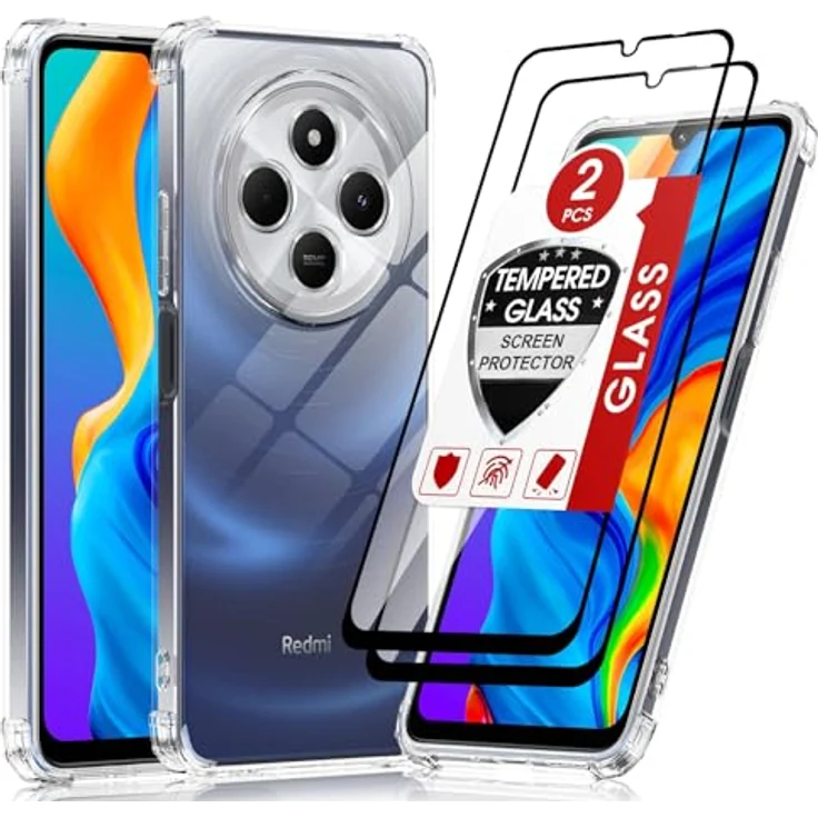 LeYi Hülle für Xiaomi Redmi 14C 4G, Transparent TPU Silikon Schutzhülle mit 2 Schutzfolien, stoßfestes Design, Kameraschutz, Crystal Clear Cover Case – Bild 1