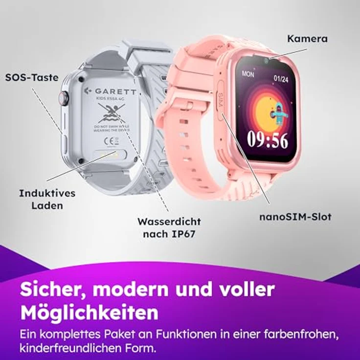 GRT Essa 4G, Smartwatch für Kinder mit 1,83-Zoll-Display, GPS, Face Unlock, wasserdicht IP67 – Bild 9
