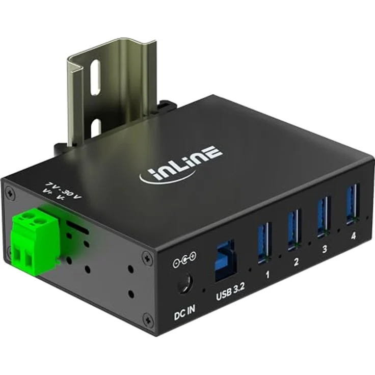 InLine USB 3.2 Gen.1 Industrie-Hub 4 Ports, Aluminiumgehäuse, DIN-Schienen-Montage, aktiver Hub mit Netzteil, 5Gb/s, Modell 35396A – Bild 3