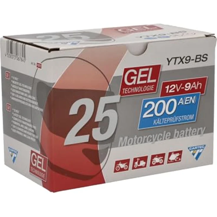 CARTEC YTX9 BS Geltechnologie Motorradbatterie, wartungsfrei, auslaufsicher, zyklenfest, 8 Ah, 135 A Kaltstartstrom – Bild 9