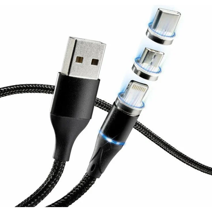 MCDODO 3in1 USB Ladekabel CA-5500 mit magnetischem Stecker, Schwarz, 2.4A Fast Charge, 1.5m, kompatibel mit iOS, Micro-USB und Typ-C Smartphones