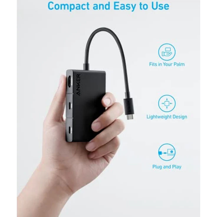 Anker USB-C Hub, 332 USB-C Hub (5-in-1, 4K HDMI) mit 100W Power Delivery, 4K@30Hz HDMI Display, 5Gbps USB-C und USB-A Datenanschlüsse für MacBook, iPad, Lenovo, Dell, HP Laptops, und mehr (Schwarz) – Bild 3