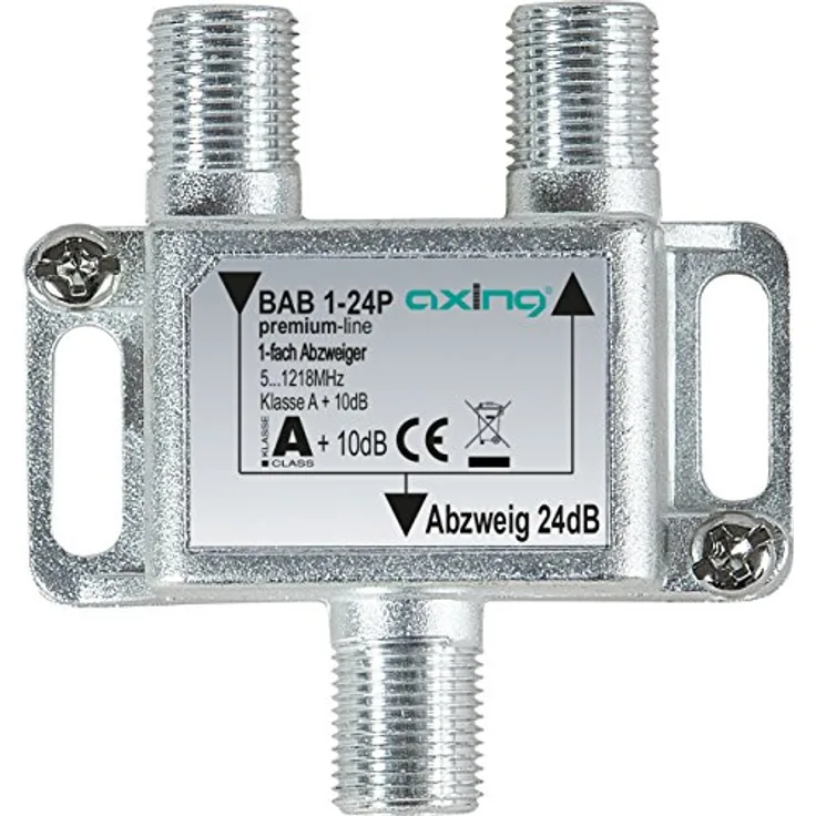 Axing BAB 1-24P 1-fach Abzweiger 24dB Kabelfernsehen CATV Multimedia DVB-T2 Klasse A+, 10dB, 5-1218 MHz metall