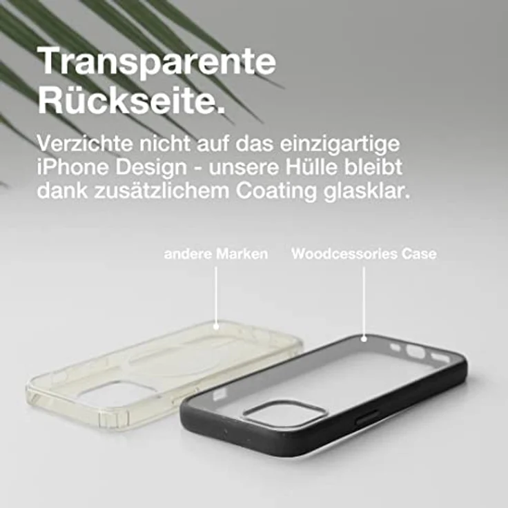 Woodcessories - Bio Clear Case transparent kompatibel mit iPhone 14 Hülle durchsichtig, iPhone 13 Hülle, schwarz, Nachhaltig – Bild 4