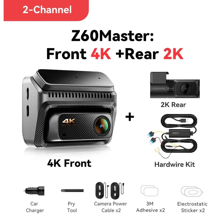 StarTech Z60Master Autokamera, 2 Kanäle, 4K+2K, HDR-Nachtsicht, WiFi 6, GPS, ADAS, 64 GB SD-Karte