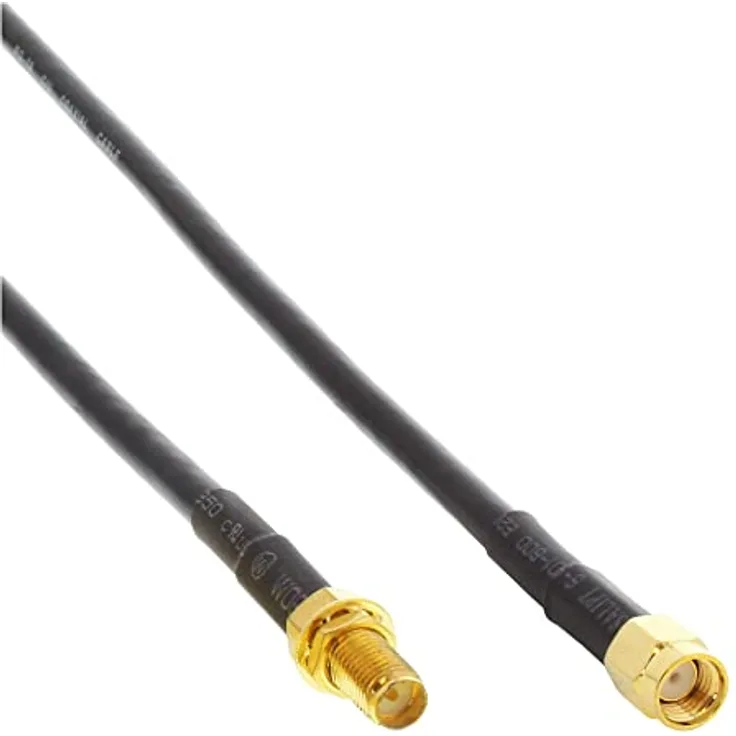 InLine WLAN Kabel (Antennenkabel) 10m, R-SMA Stecker/R-SMA Kupplung, doppelt geschirmt, goldbeschichtete Anschlüsse, 50 Ohm