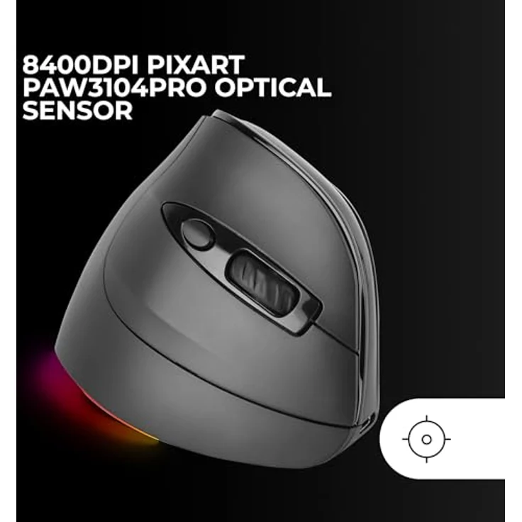 Mars Gaming MM-SK, Kabellose Vertikale Gaming-Maus mit 8400DPI Optischem Sensor, RGB Chroma-Beleuchtung, 9 Programmierbare Tasten, Tri-Mode, Schwarz – Bild 5