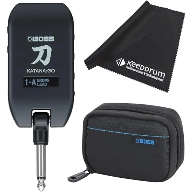 Boss by Roland Katana GO Amp Plug, Kopfhörer-Verstärker für Gitarre/Bass mit USB-C, 10 Verstärkertypen, 60 Effekten, Tasche und Reinigungstuch – Bild 1