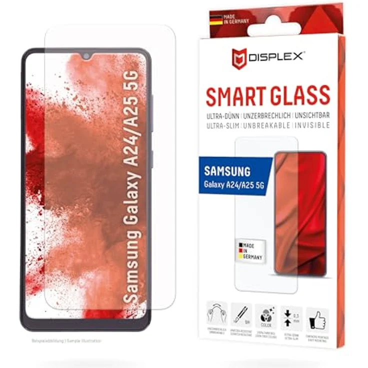 DISPLEX Smart Glass Displayschutzglas für Samsung Galaxy A25, 9H Härte, ultra-dünn, Anti-Fingerprint, Made in Germany – Bild 1