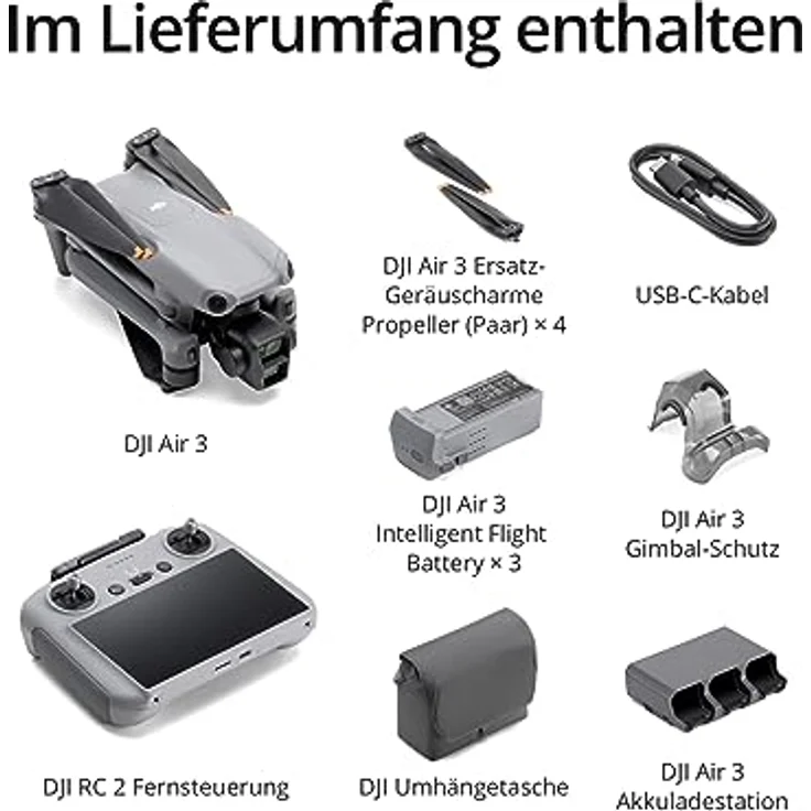 DJI Air 3 Fly More Combo mit DJI RC 2 (Fernsteuerung mit Bildschirm), Drohne mit 2 Primärkameras (mittlere Tele-/Weitwinkelkamera) für Erwachsene, 4K HDR, 46 Min. max. Flugzeit, 48 MP, 2 Zusatzakkus – Bild 5