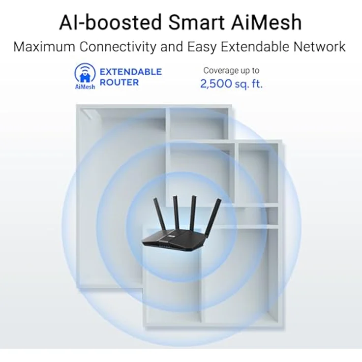 ASUS RT-BE82U, Dual-Band Router mit WiFi 7, bis zu 6452 Mbit/s, 5x 2.5 Gbit/s Anschlüssen, AiMesh-Technologie, Schwarz – Bild 3