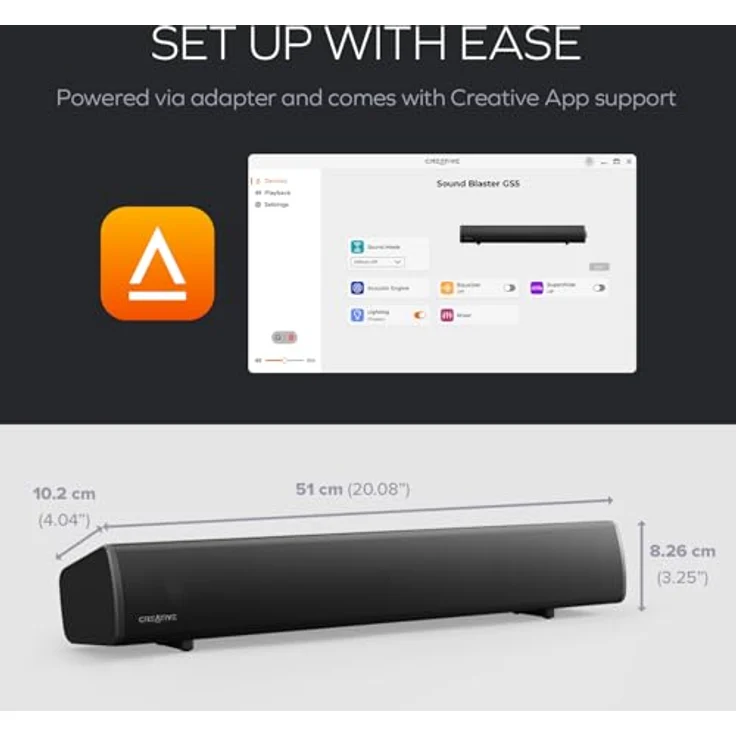 CREATIVE Sound Blaster GS5 RGB Gaming Soundbar mit SuperWide-Technologie, bis zu 60 W Spitzenleistung, Bluetooth 5.4, für PC und TV in Schwarz – Bild 5