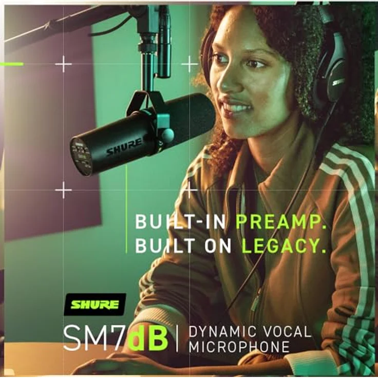 Shure SM7dB Dynamisches Sprach-und Gesangsmikrofon mit integriertem Vorverstärker für Rundfunk, Podcast und Aufnahmen, breiter Frequenzbereich, Warmer und weicher Klang - Schwarz – Bild 5