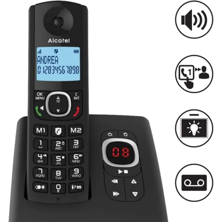 Alcatel F530 Voice Trio Telefon, Trio, kabellos, Anrufbeantworter, integrierter Anrufbeantworter, Freisprecheinrichtung, beleuchtetes Retro-Display, VIP-Klingeltöne,10 Anrufmelodien – Bild 2