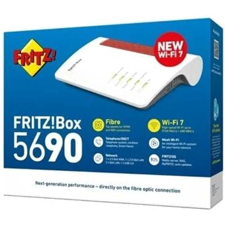 FRITZ! Router Fritz! BOX 5690 Bianco, Wi-Fi 7 bis 6.448 Mbit/s, Glasfaser-kompatibel, DECT-Basis für Smart Home