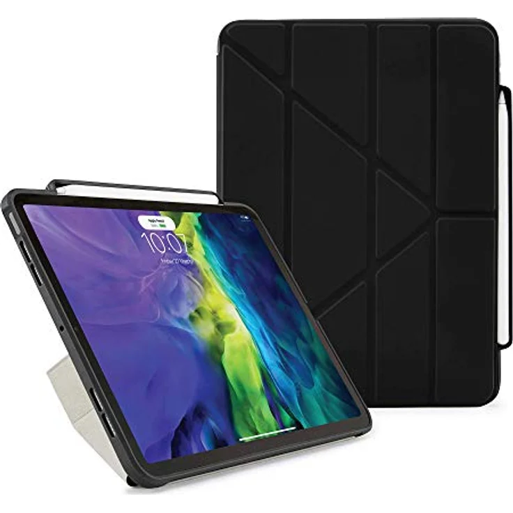 PIPETTO Origami Pencil iPad Hülle Pro 11 (2020) 2. Generation | Stoßfester TPU Bumper mit 5-in-1 Ständer | Apple Pencil 2 Sync and Charge kompatibel – Schwarz – Bild 1