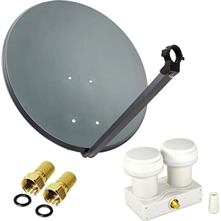 Premium X Satelliten-Komplettanlage 80cm, Aluminium Satellitenschüssel mit Universal Monoblock LNB, für Astra und Hotbird, FULLHD, 3DTV, 4K Ultra HD, 2 SAT, 1 Teilnehmer
