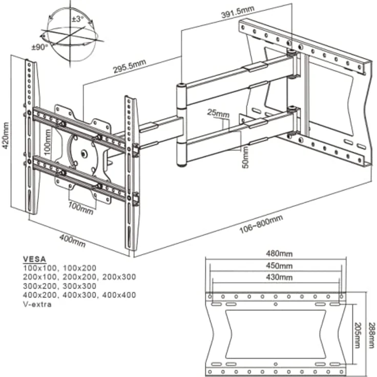 XTRARM TiTon Turn 80 cm TV Wandhalterung, drehen, schwenken, TV bis 60kg, VESA max.400x400mm – Bild 4