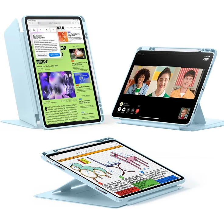 ESR Flip Hybrid Case für Apple iPad Air 13" (2025 & 2024), skyblau, 3 Querformat-Modi, Wake-/Sleep-Funktion, integrierter Stifthalter