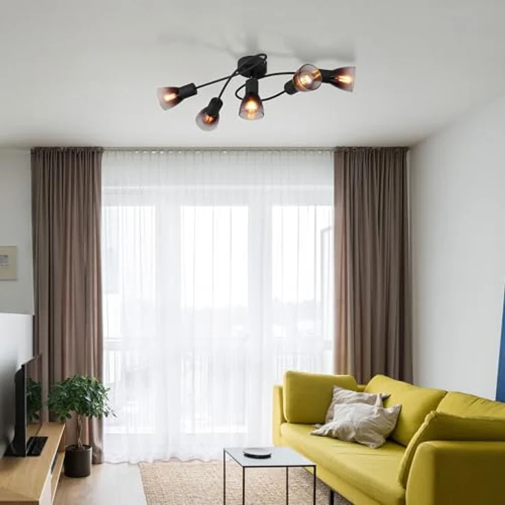 GLOBO Deckenlampe 5 flammig Deckenleuchte schwarz mit Glas rauchfarben klar, für Wohnzimmer und Schlafzimmer, 5x E14, LxH 58 x 16,5 cm – Bild 2